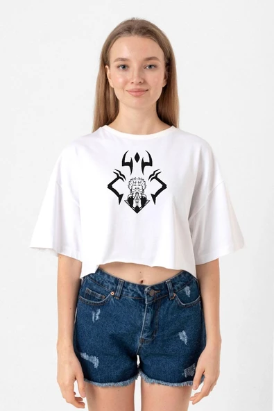 Jujutsu Kaisen Anime Sukuna Ryomen Unleash Beyaz Kadın Crop Tshirt ürün görseli 1