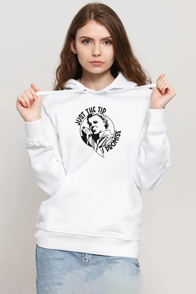 Just The Tip I Promise Halloween Beyaz Kadın 3ip Kapşonlu Sweatshirt ürün görseli 1