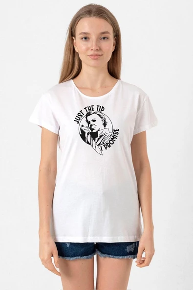 Just The Tip I Promise Halloween Beyaz Kadın Bisikletyaka Tshirt ürün görseli 1