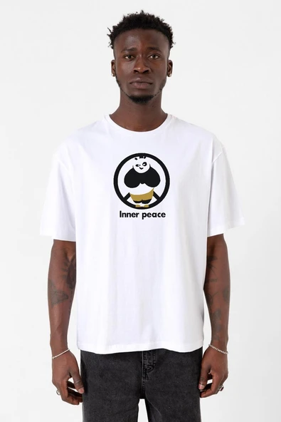 Kung Fu Panda Inner Peace Beyaz Erkek Oversize Tshirt ürün görseli 1