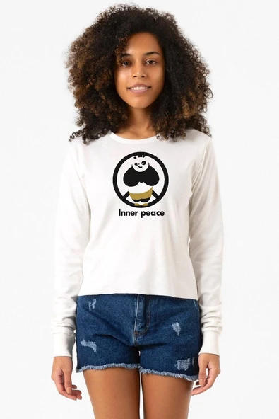 Kung Fu Panda Inner Peace Ekstra Uzunkol Sweatshirt Ekru ürün görseli 1