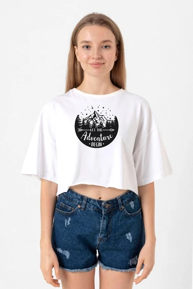 Let The Adventure Begin Beyaz Kadın Crop Tshirt ürün görseli 1
