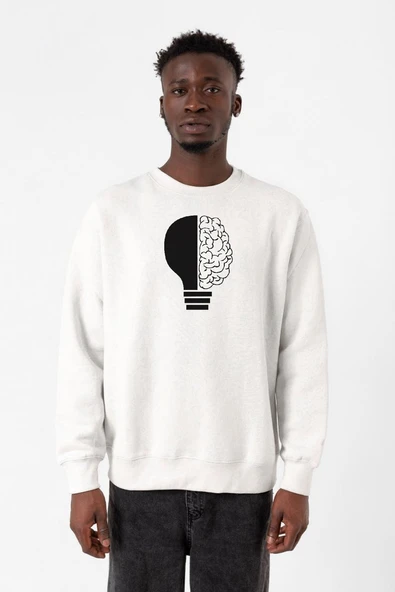 Lightbulb & Brain Beyaz Erkek 2ip Sweatshirt ürün görseli 1