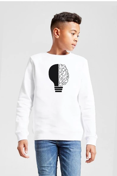 Lightbulb & Brain Beyaz Çocuk 2ip Sweatshirt ürün görseli 1