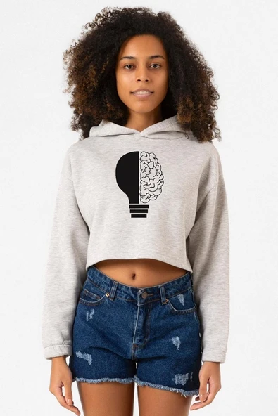 Lightbulb & Brain Grimelanj Kadın Crop Kapşonlu ürün görseli 1