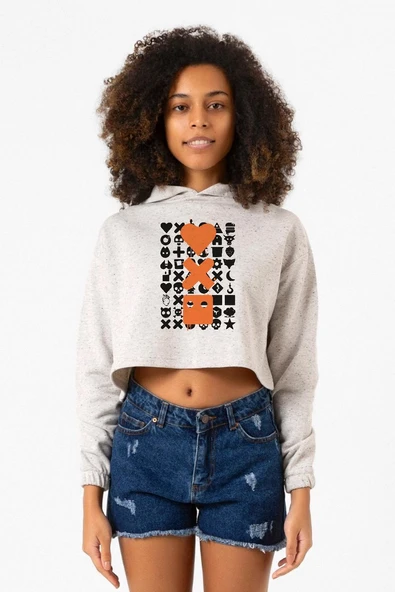 Love Death Robots Orange Beyaz Kırçıllı Kadın Crop Kapşonlu ürün görseli 1