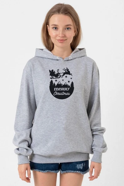 Merry Christmas Sleigh Grimelanj Kadın 3ip Kapşonlu Sweatshirt ürün görseli 1