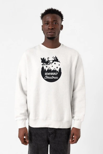 Merry Christmas Sleigh Beyaz Erkek 2ip Sweatshirt ürün görseli 1