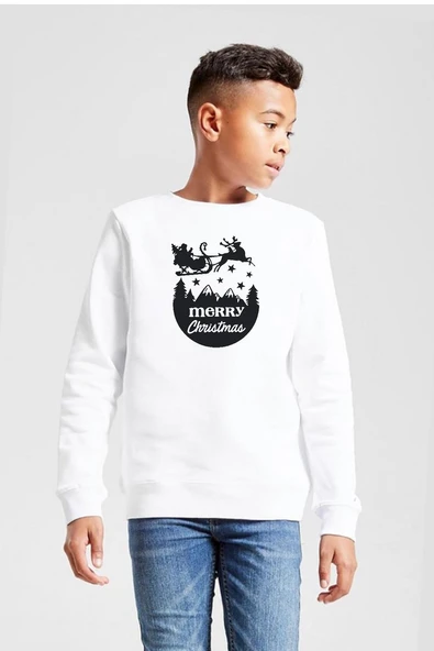 Merry Christmas Sleigh Beyaz Çocuk 2ip Sweatshirt ürün görseli 1