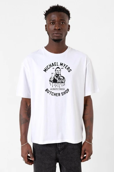 Michael Myers Butcher Shop Beyaz Erkek Oversize Tshirt ürün görseli 1