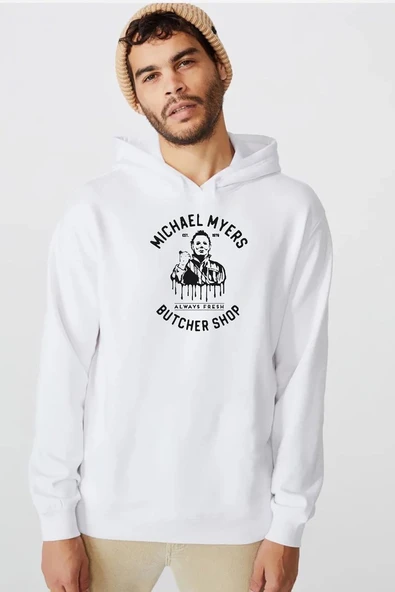 Michael Myers Butcher Shop Beyaz Erkek 3ip Kapşonlu  Sweatshirt ürün görseli 1