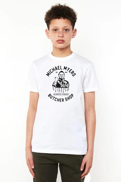Michael Myers Butcher Shop Beyaz Çocuk Bisikletyaka Tshirt ürün görseli 1