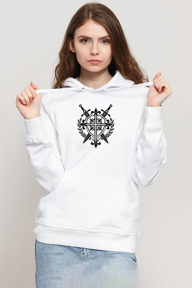 Monogatari Anime Episode Clan Symbol Beyaz Kadın 3ip Kapşonlu Sweatshirt ürün görseli 1