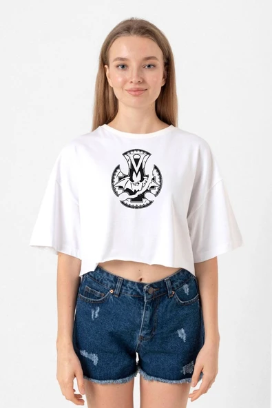 Monogatari Anime Koyomi Vampire Symbol Beyaz Kadın Crop Tshirt ürün görseli 1