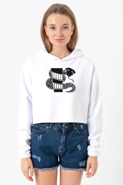 Monogatari Anime Nadeko Snake Symbol Beyaz Optik Kadın Crop Kapşonlu ürün görseli 1