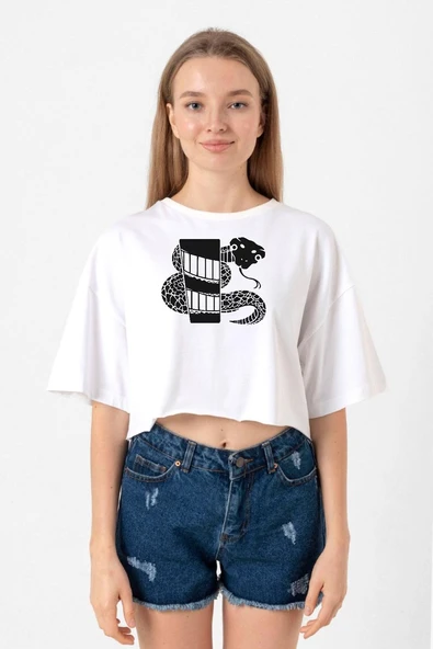 Monogatari Anime Nadeko Snake Symbol Beyaz Kadın Crop Tshirt ürün görseli 1