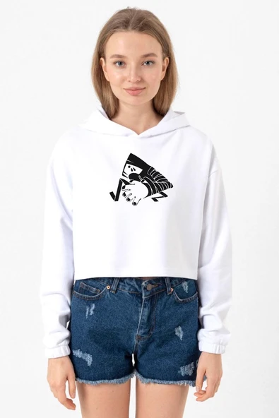 Monogatari Anime Suruga Monkey Symbol Beyaz Optik Kadın Crop Kapşonlu ürün görseli 1