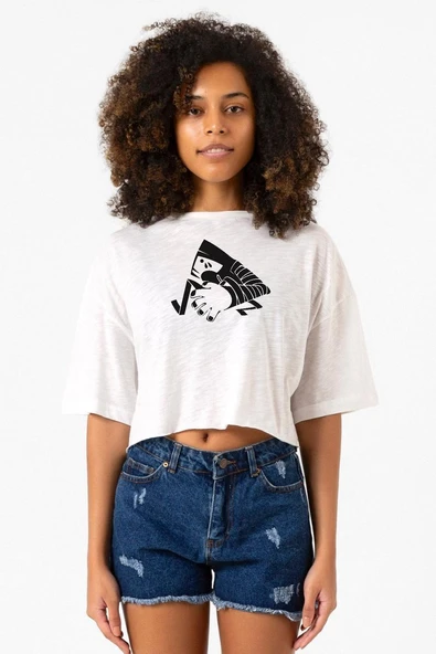 Monogatari Anime Suruga Monkey Symbol Beyaz Kırçıllı Kadın Crop Tshirt ürün görseli 1