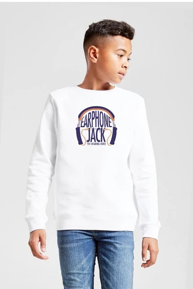 My Hero Academi Anime Earphone Jack Beyaz Çocuk 2ip Sweatshirt ürün görseli 1