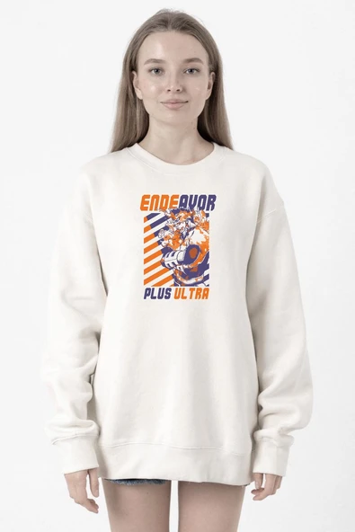 My Hero Academi Anime Endeavor Plus Ultra Beyaz Kadın 2ip Sweatshirt ürün görseli 1