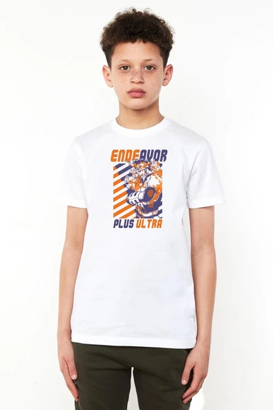 My Hero Academi Anime Endeavor Plus Ultra Beyaz Çocuk Bisikletyaka Tshirt ürün görseli 1