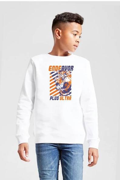 My Hero Academi Anime Endeavor Plus Ultra Beyaz Çocuk 2ip Sweatshirt ürün görseli 1