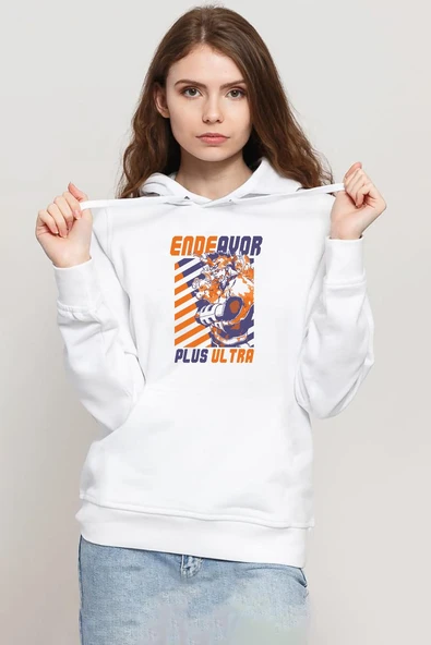 My Hero Academi Anime Endeavor Plus Ultra Beyaz Kadın 3ip Kapşonlu Sweatshirt ürün görseli 1