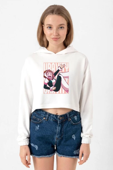 My Hero Academi Uravity Minimal Ekru Kadın Crop Kapşonlu ürün görseli 1