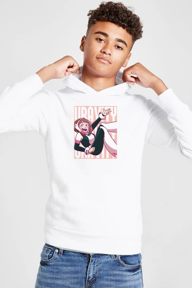 My Hero Academi Uravity Minimal Beyaz Çocuk 3ip Kapşonlu  Sweatshirt ürün görseli 1