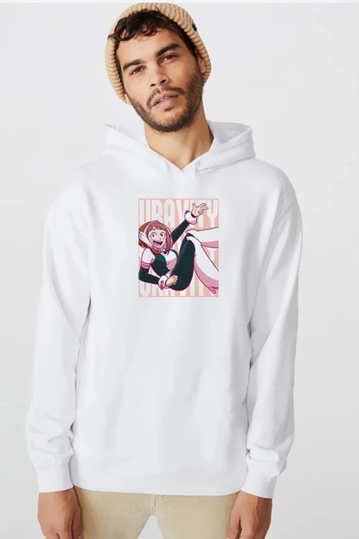 My Hero Academi Uravity Minimal Beyaz Erkek 3ip Kapşonlu  Sweatshirt ürün görseli 1