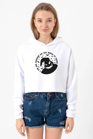 Oogie Boogie Beyaz Optik Kadın Crop Kapşonlu ürün görseli 1