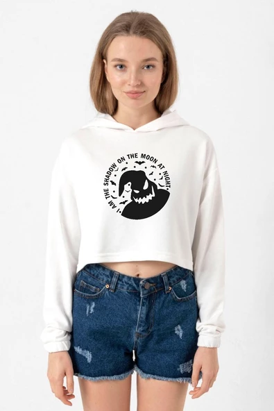 Oogie Boogie Ekru Kadın Crop Kapşonlu ürün görseli 1