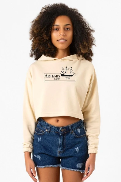 Outlander Artemis Crew Bej Kadın Crop Kapşonlu ürün görseli 1