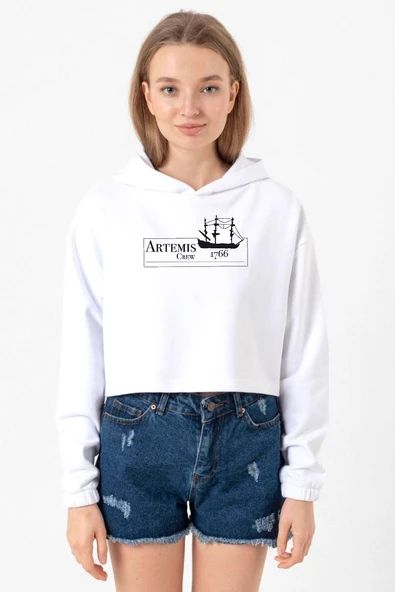 Outlander Artemis Crew Beyaz Optik Kadın Crop Kapşonlu ürün görseli 1