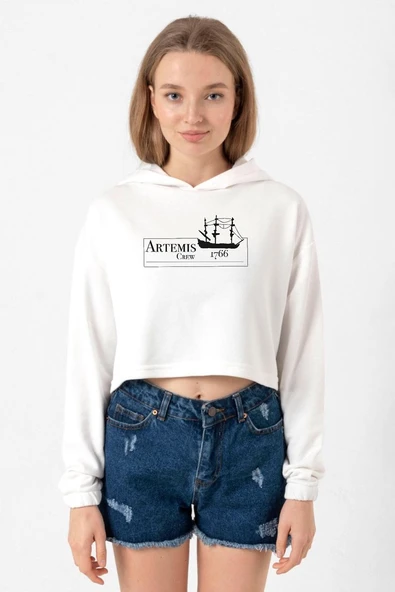 Outlander Artemis Crew Ekru Kadın Crop Kapşonlu ürün görseli 1