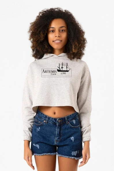 Outlander Artemis Crew Beyaz Kırçıllı Kadın Crop Kapşonlu ürün görseli 1