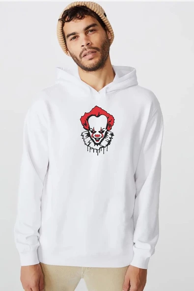 Pennywise Face Beyaz Erkek 3ip Kapşonlu  Sweatshirt ürün görseli 1