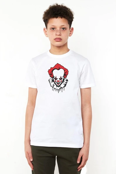 Pennywise Face Beyaz Çocuk Bisikletyaka Tshirt ürün görseli 1