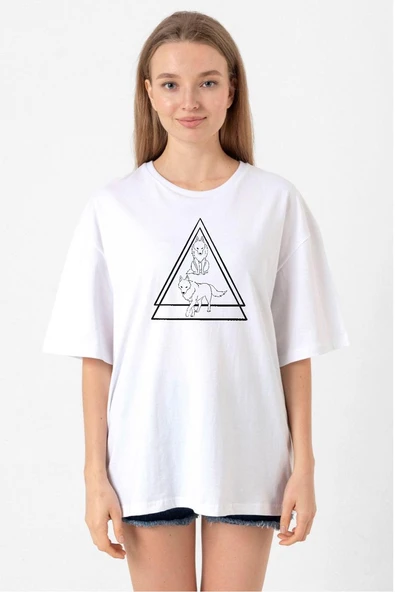 Princess Mononoke Wolves Beyaz Kadın Oversize Tshirt ürün görseli 1