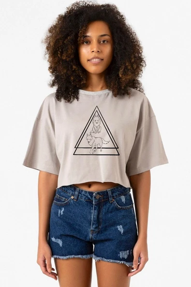 Princess Mononoke Wolves Taş Rengi Kadın Crop Kapşonlu ürün görseli 1