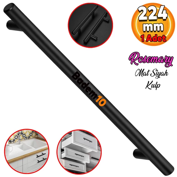 Rosemary Mobilya Mutfak Çekmece Dolap Dolabı Kulpu Kulbu (224 MM-22.4 CM) Mat Siyah Metal Kulpları ürün görseli 1