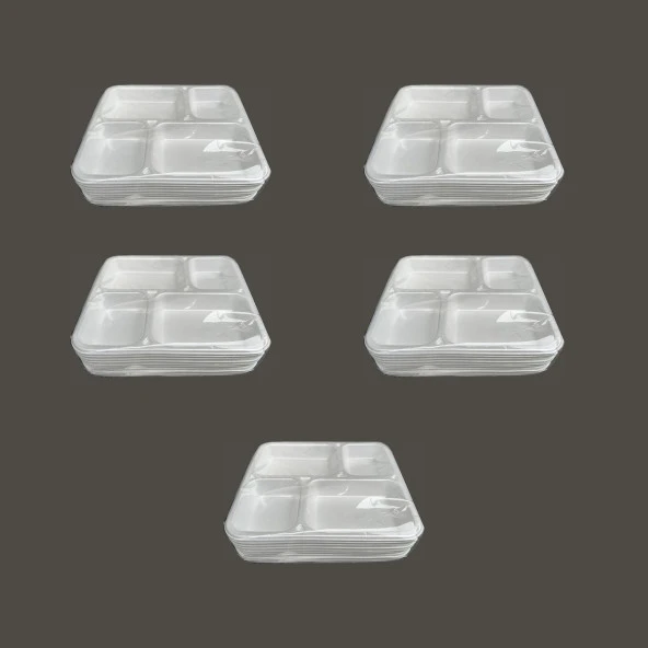 Dağyüce Tek Kullanımlık Köpük 4 Bölmeli Tabldot Köpük Tabak - 26.5x30 Cm. - 10 Adetlik 5 Paket ürün görseli 1
