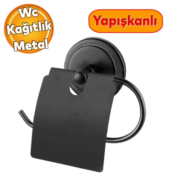 Yapışkanlı Tuvalet Kağıtlık Aparat Kapalı WC Kağıt Standı Paslanmaz Metal Sağlam Siyah Renk ürün görseli 1
