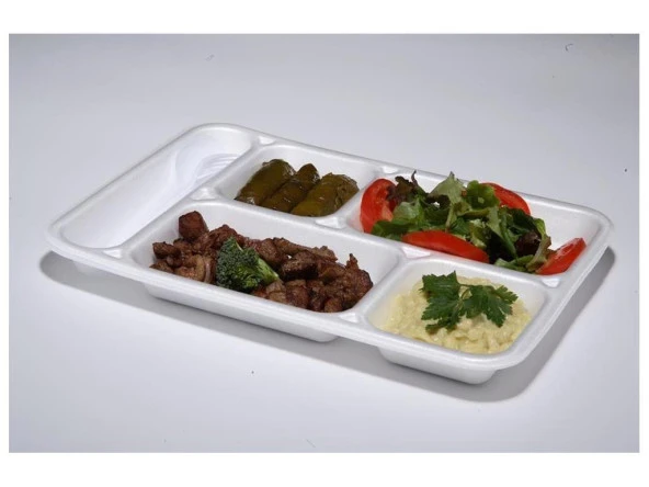 Dağyüce Tek Kullanımlık Köpük 5 Bölmeli Tabldot Köpük Tabak - 26.5x35 Cm. - 10 Adetlik 1 Paket ürün görseli 1