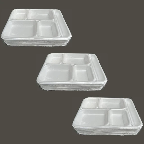 Dağyüce Tek Kullanımlık Köpük 5 Bölmeli Tabldot Köpük Tabak - 26.5x35 Cm. - 10 Adetlik 3 Paket ürün görseli 1