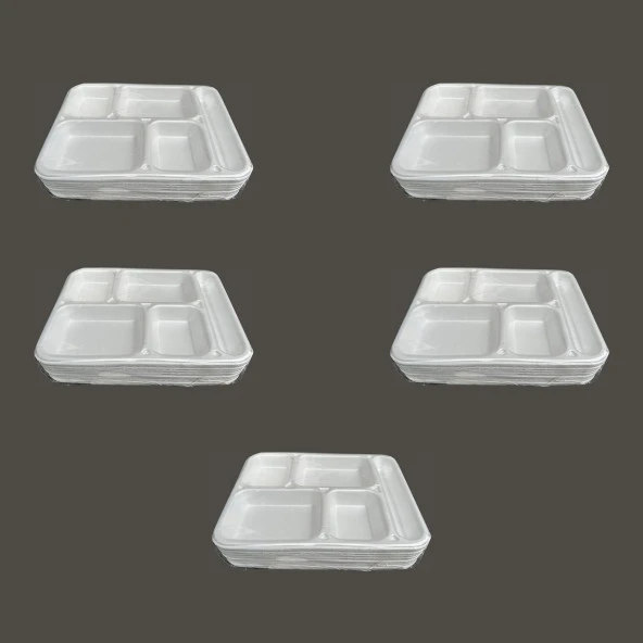 Dağyüce Tek Kullanımlık Köpük 5 Bölmeli Tabldot Köpük Tabak - 26.5x35 Cm. - 10 Adetlik 5 Paket ürün görseli 1