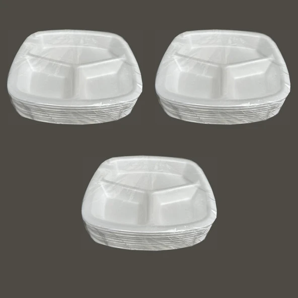 Dağyüce Tek Kullanımlık Köpük 3 Bölmeli Tabldot Köpük Tabak - 23.5x25 Cm. - 10 Adetlik 3 Paket ürün görseli 1