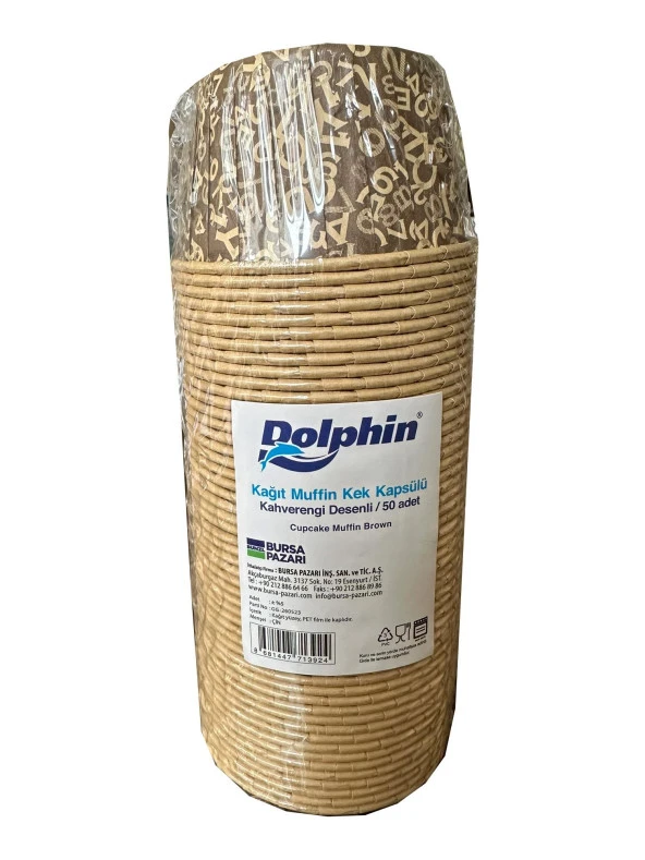 Dolphin Muffin Kağıt Karton Yazı Desenli Cupcake Kek Kalıbı Kapsülü Kabı - 50 Adetlik 1 Paket ürün görseli 1