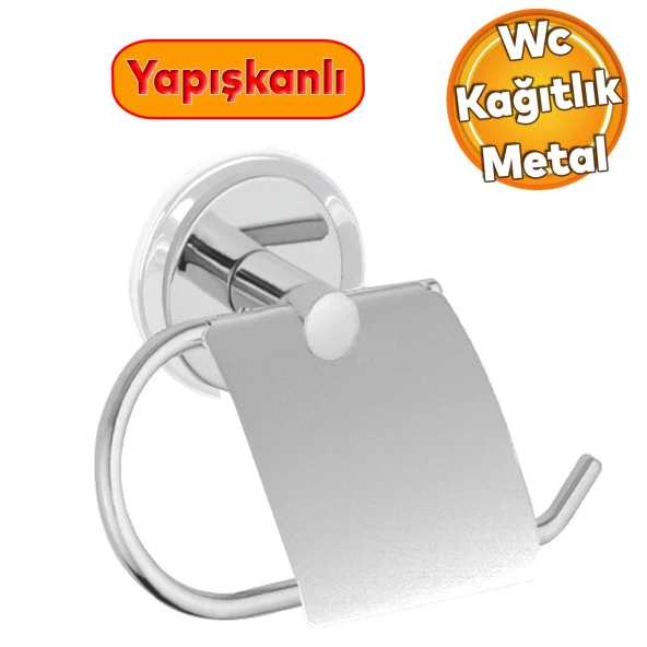 WC Kağıt Standı Yapışkanlı Tuvalet Kağıtlık Aparat Kapaklı Paslanmaz Metal Sağlam Krom ürün görseli 1