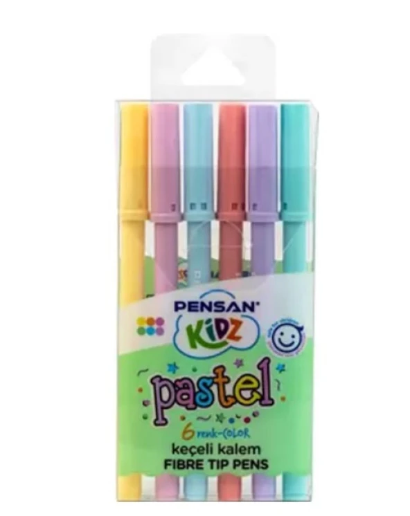 Pensan Keçeli Kalem Pastel Renkler Kesik Uç 6Lı ürün görseli 1